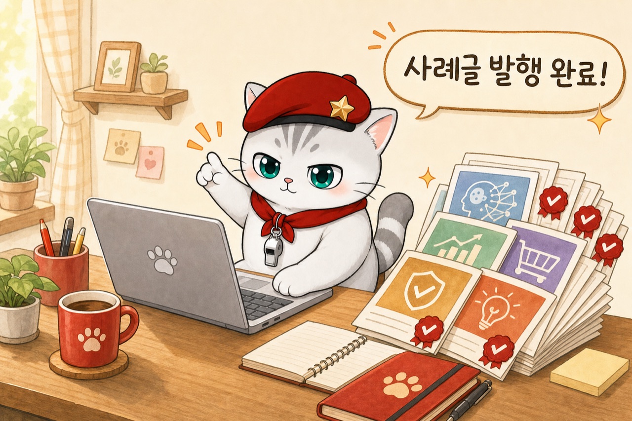 사례 게시글을 작성하는 뽀야